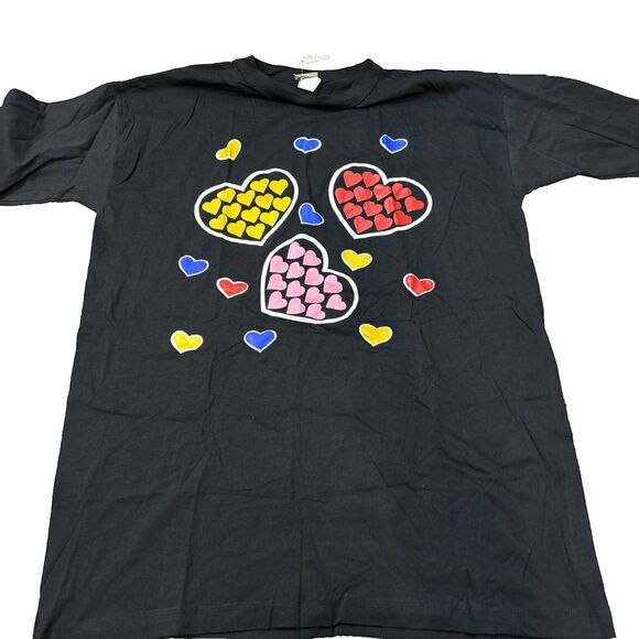 Vintage 90s Valentines Heart Black T-Shirt OS NWT Dead stock NOS - Picture 1 of 7
